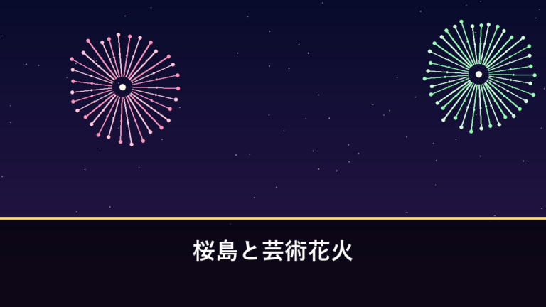 桜島と芸術花火｜2026年は4月25日に開催・約1万3500発（鹿児島市・マリンポートかごしま）